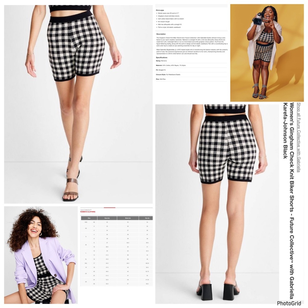 Future Collection 1X plus size gingham knit biker shorts NWT